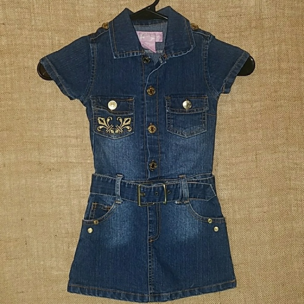 Miss‎ Jeans Blue Jean Denim Dress Short Sleeve Button Up 12M